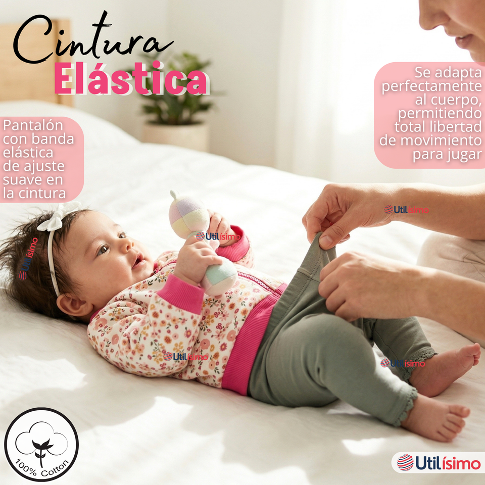 Conjunto 2 Piezas Buzo Pantalón Y Polerón De Algodón Rosado Flores Bebé Niña