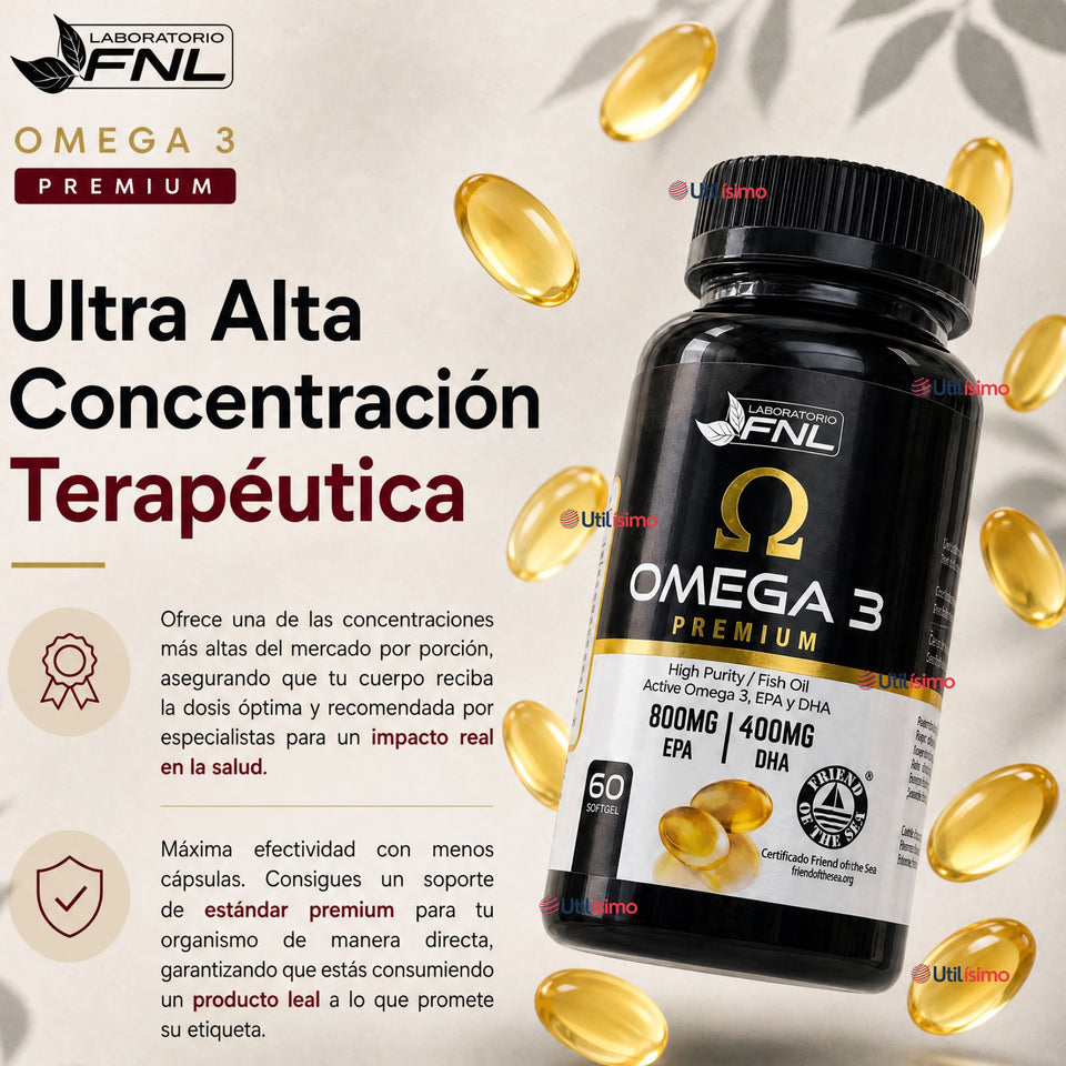 Omega 3 Premium FNL 800mg Epa, 400mg Dha, 60 Cápsulas