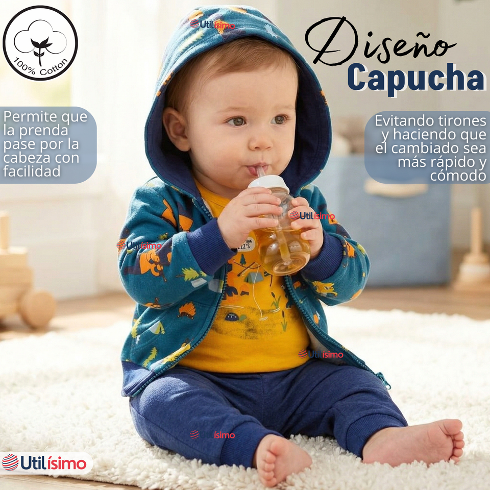 Conjunto 3 Piezas Buzo Pantalón Polerón Body De Algodón Amarillo Osos Bebé Niño