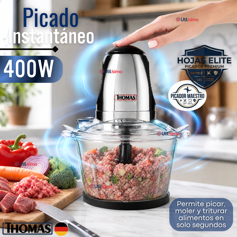 Picadora Eléctrico Thomas 1.5lt Alta Potencia Tecnologia Alemana Plateado