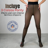 Pack 3 Calzas Pantys Efecto Piel Con Chiporro Polar Térmica Mujer Elasticada