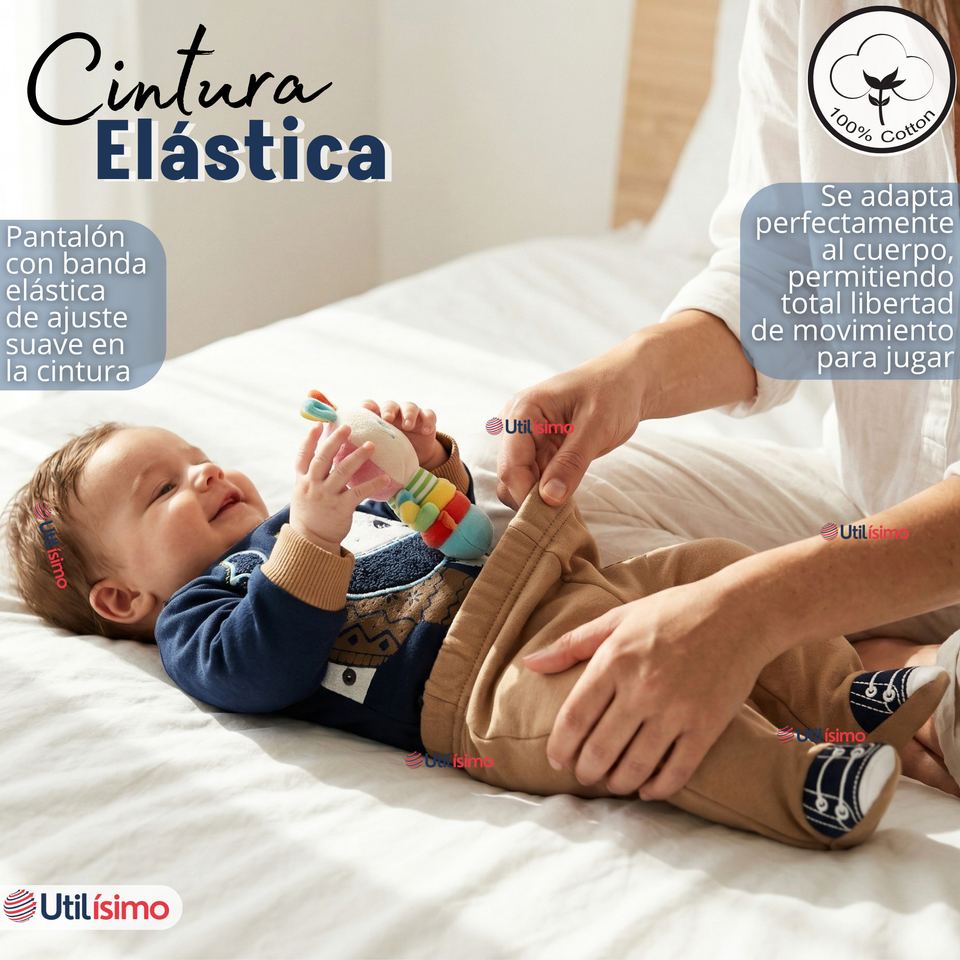 Conjunto 2 Piezas Buzo Pantalón Y Polerón De Algodón Azul Oso Polar Bebé Niño