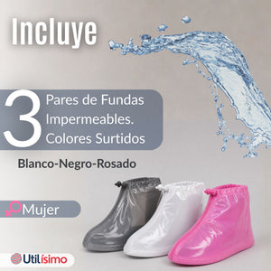 Pack 3 Pares Fundas Cubre Calzado Impermeables Aislante Lluvia Surtido Mujer