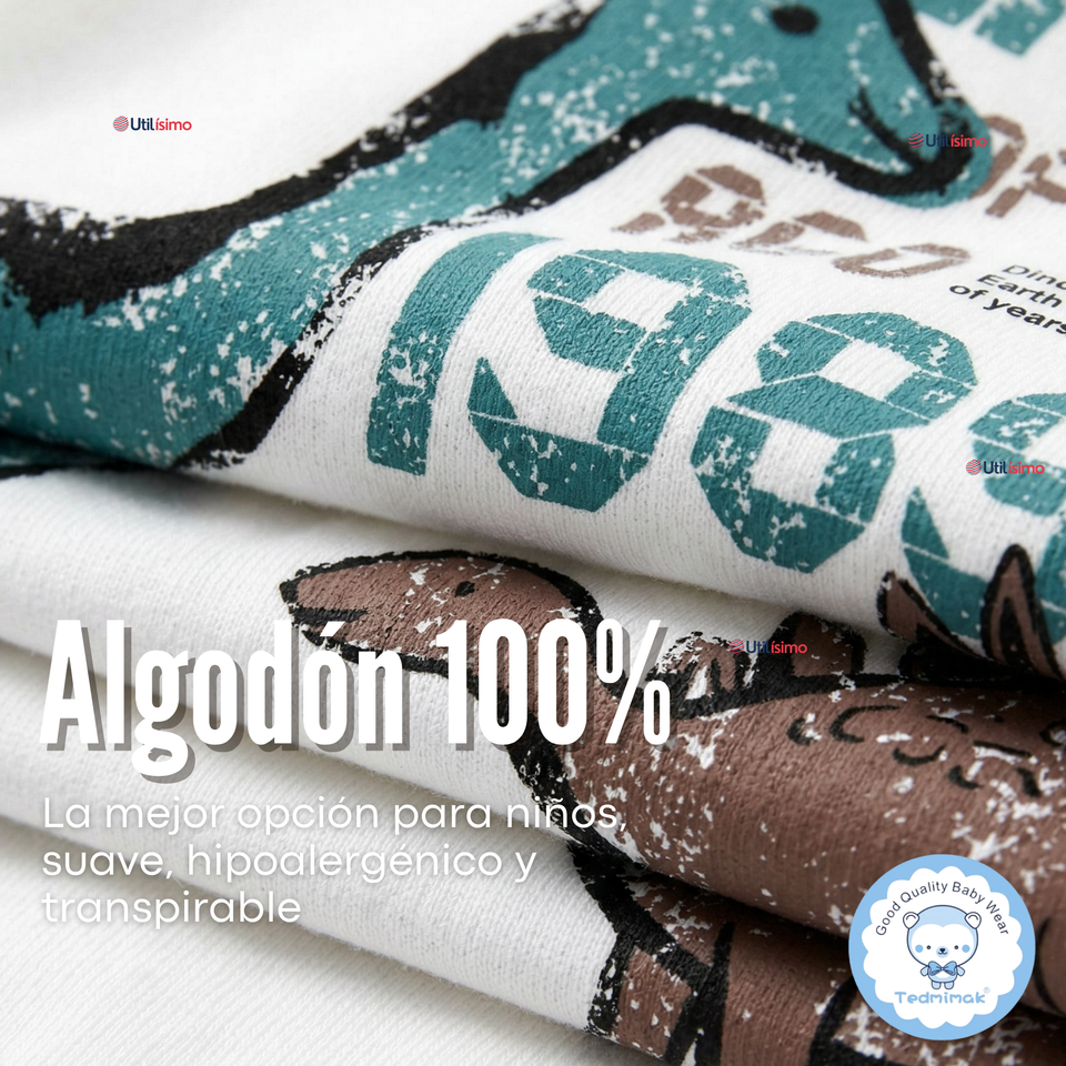 Pack 5 Bodys Manga Larga 100% Algodón Bebé Niño Dino Aventure
