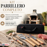 Set Parrilero 4 Piezas Acero Inoxidable Con Estuche Asado Barbacoa Fiestas Patrias