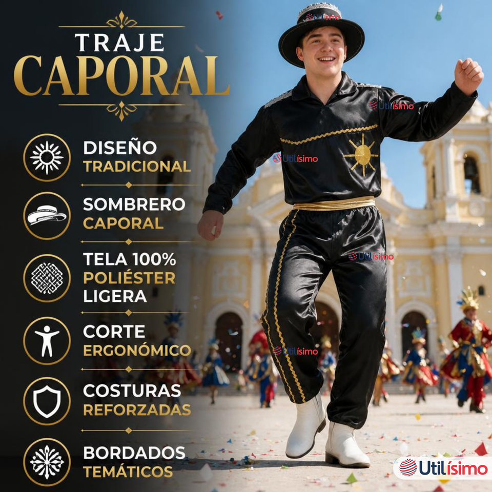 Traje Caporal Típico Completo Con Sombrero Negro Hombre Fiestas Patrias