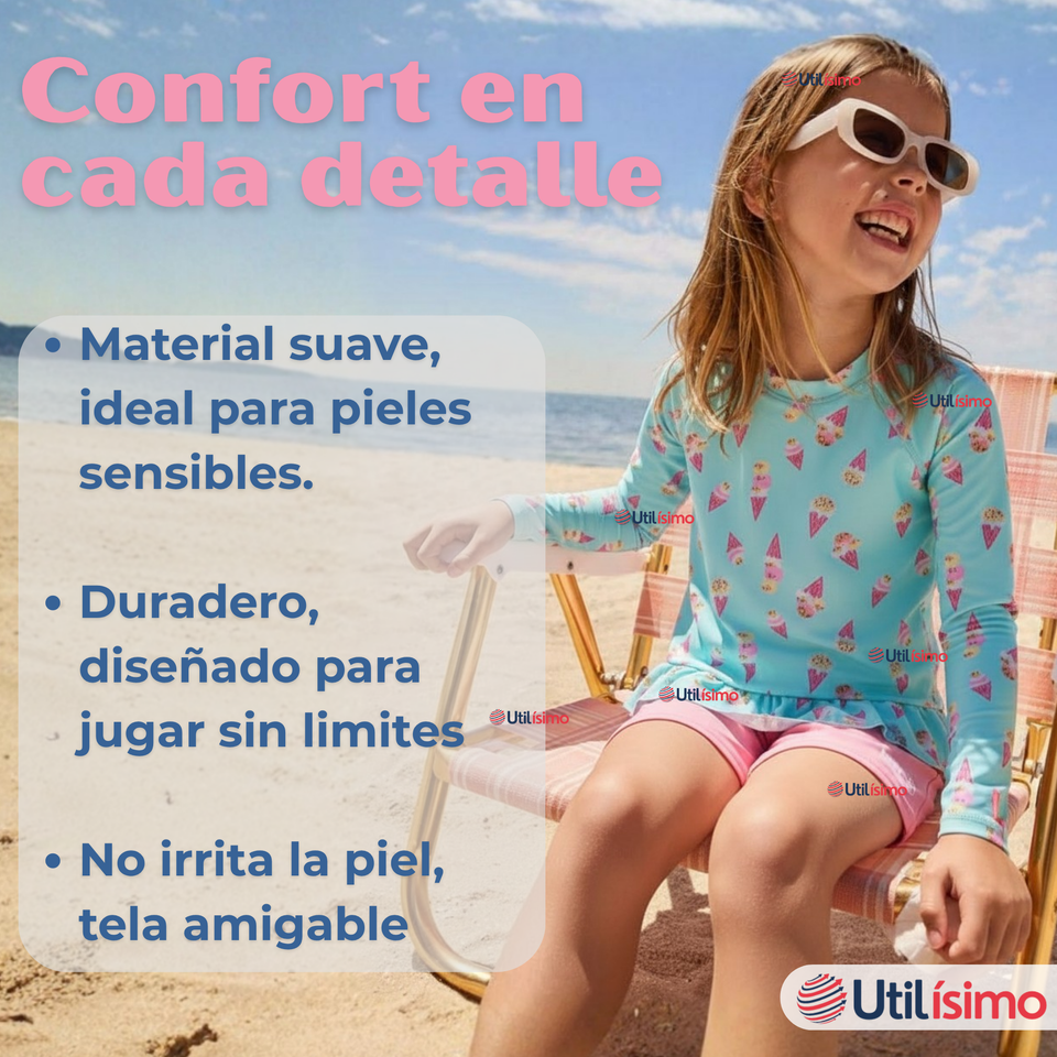 Traje De Baño Manga Larga y Pantalón Corto 2 Piezas Niña de 2 a 7 años Sweet Ice Creams