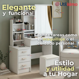 Tocador Y Taburete De Lujo Espejo Ajustable Con Luz Integrada 4 Cajones MDF Blanco 80x40x135cm