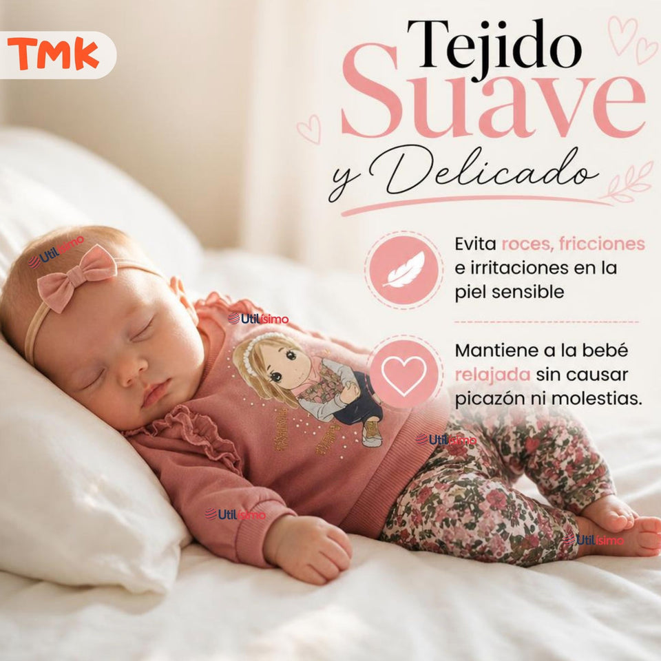 Conjunto 2 Piezas Polerón y Pantalón Buzo 100% Algodón Bebé Niña Tedmimak sweet girl