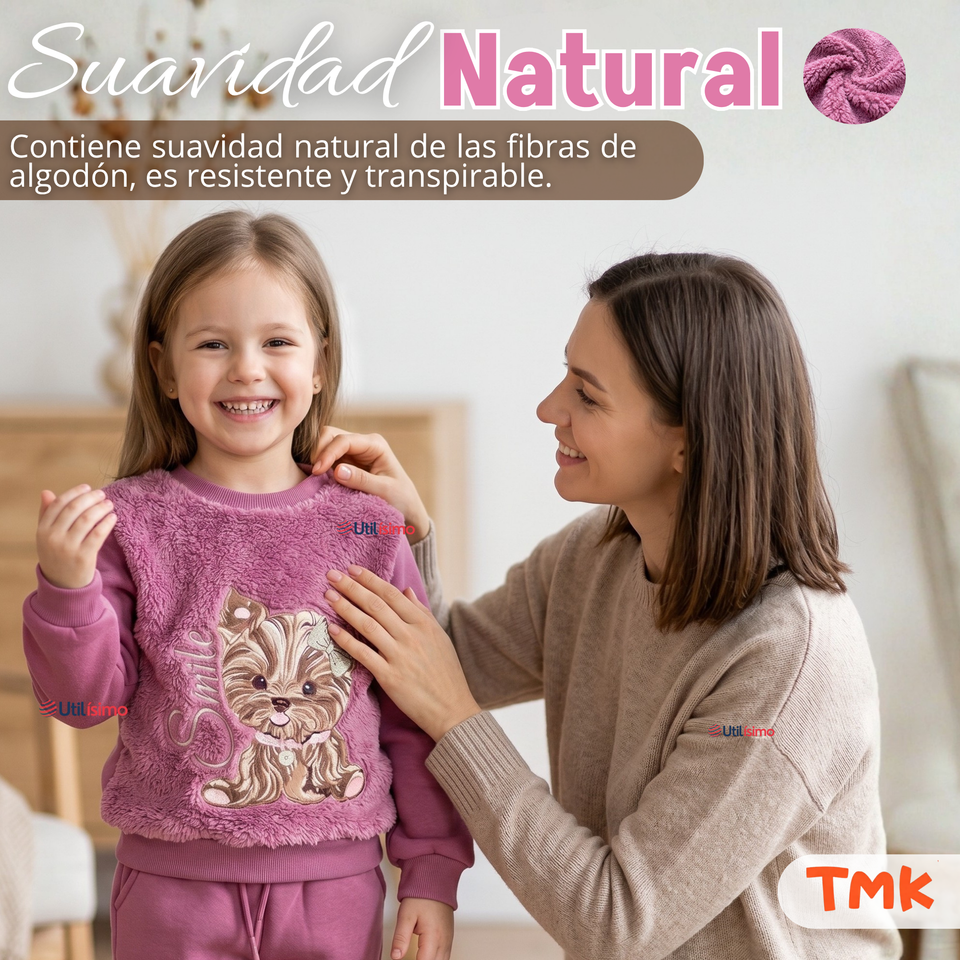 Conjunto Buzo Polera 2 Piezas Niña 100% Algodón Tedmimak Fluffy Rose