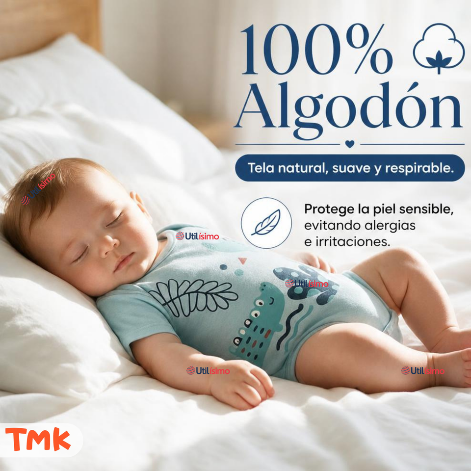 Pack 5 Bodys Manga Corta %100 Algodón Tedmimak Niño Blue Croc Jungle