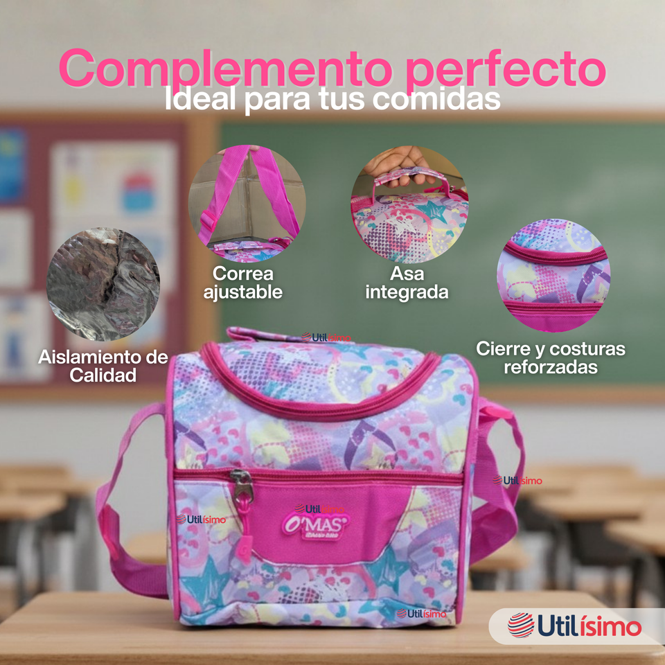 Mochila Bolso Escolar + Estuche + Lonchera 43Cm Niña Tela Oxford Pastel Dreams
