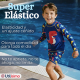 Traje de Baño Manga Larga Pantalón Corto 2 Piezas Corte Split Niño 3 a 9 años Blue Dinosaur