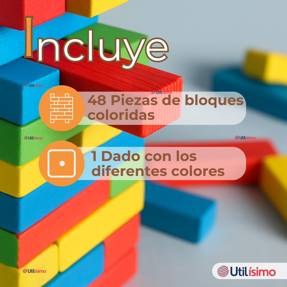 Jenga Juego De Mesa 48 Piezas Multicolor Madera Original