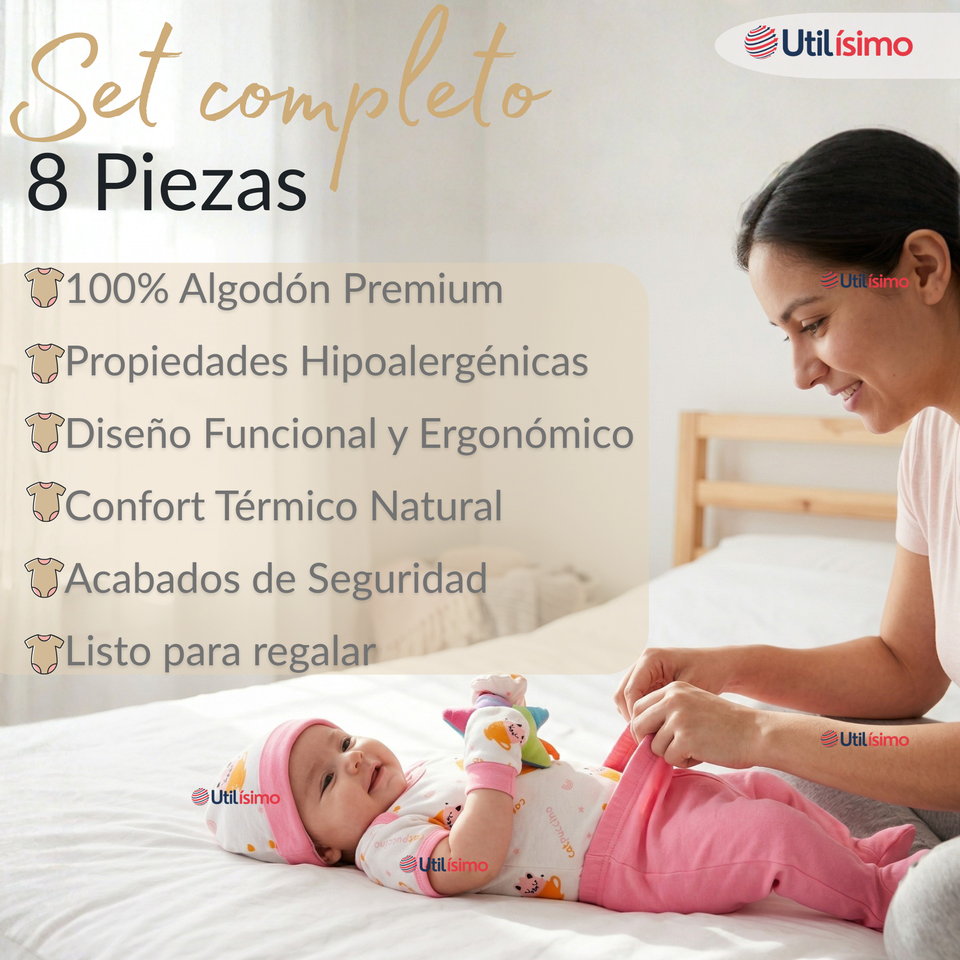 Set Ajuar Bebé 8 Piezas Surtido NIÑA 100% Algodón