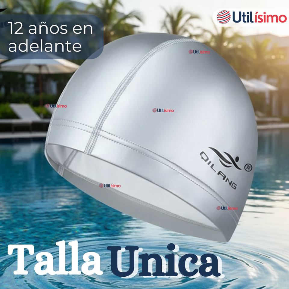 Gorro Gorra Natación Baño Poliuretano Color Plateado 12 Años En Adelante Unisex