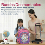 Mochila Escolar Hello Kitty Con Ruedas Desmontables + Estuche + Lonchera Niña Poliéster
