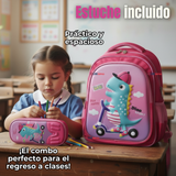 Mochila Escolar Con Ruedas + Estuche + Lonchera Poliéster Niña