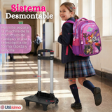 Mochila Escolar Con Ruedas + Estuche + Lonchera 46cm Desmontable Poliéster Fucsia Zootopia Niña
