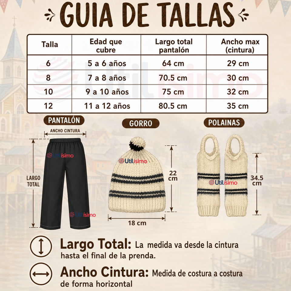 Traje Típico Chilote Completo 5 Piezas Niño Fiestas Patrias