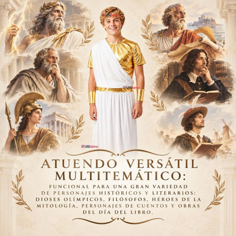 Disfraz Toga Griega Juvenil Túnica Con Capa Lateral + Brazaletes
