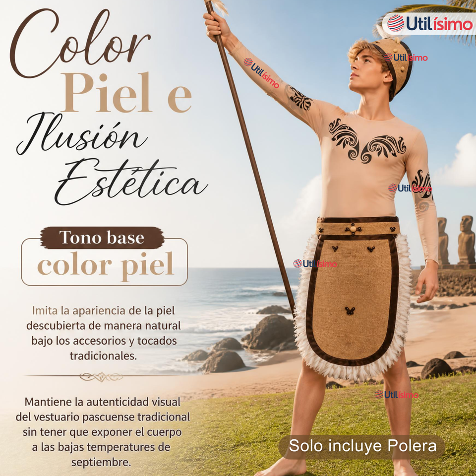 Pack 3 Poleras Efecto Piel Con Tatuajes Juvenil Rapa Nui Fiestas Patrias