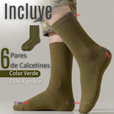 Pack 6 Pares Calcetines Táctico Militar Verde 65% Algodón Transpirables
