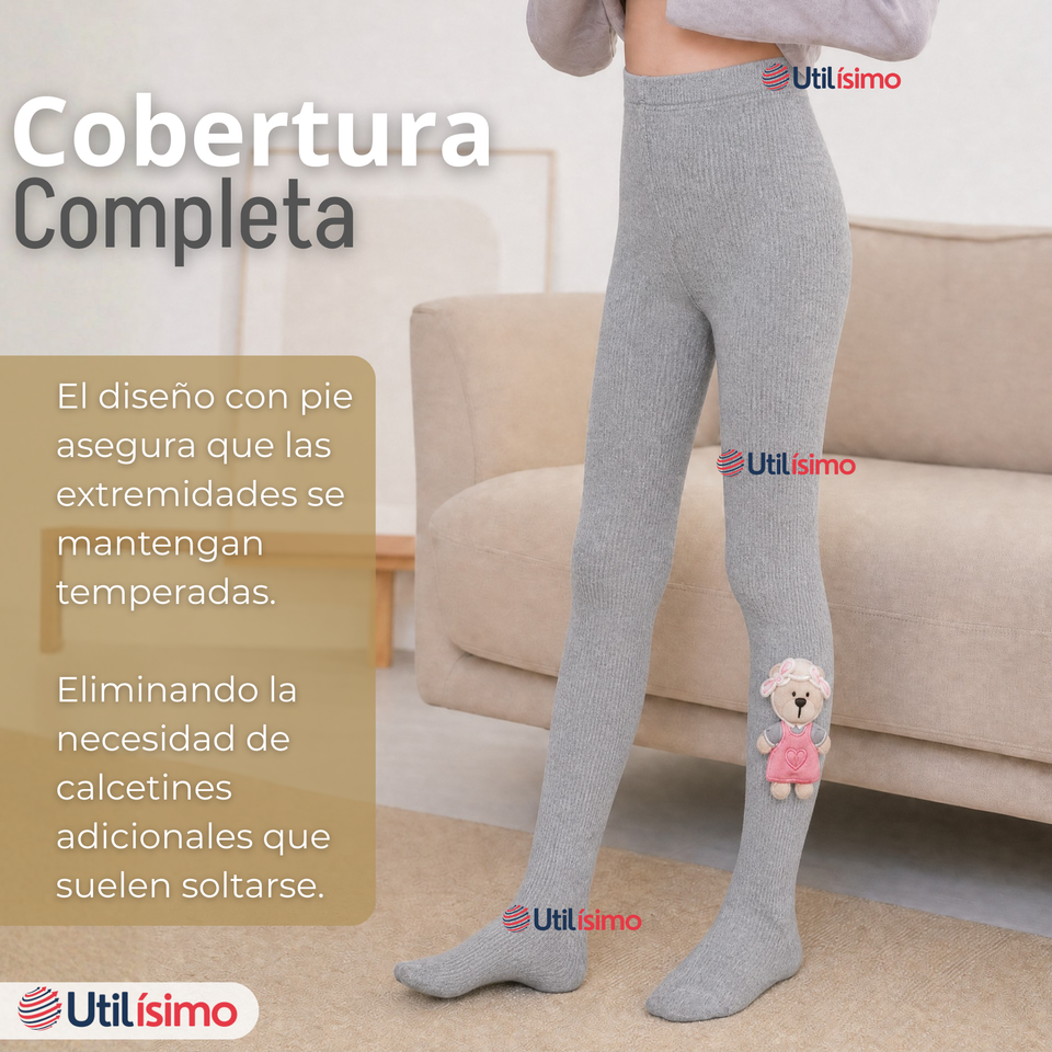 Panty 3D Osito Gris Tejida Niña Ballerina 78% Algodón Premium