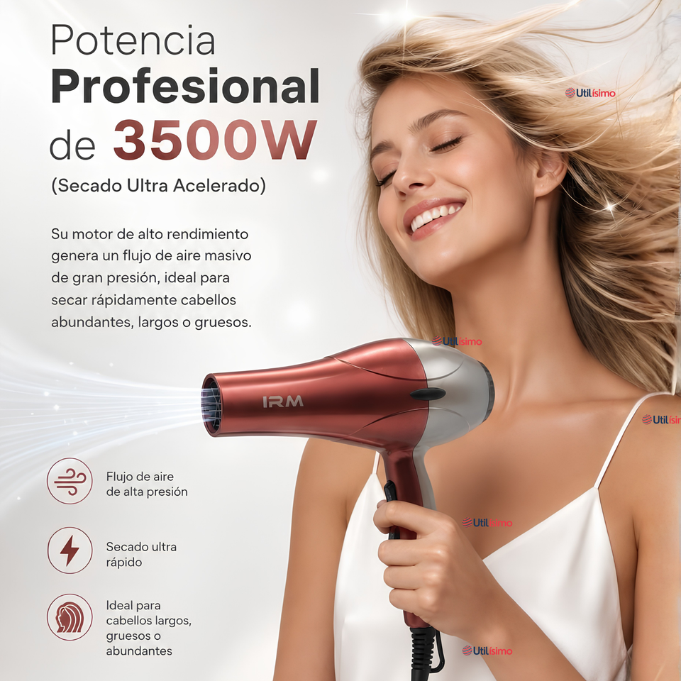 Secador De Cabello Profesional 3500W IRM Alta Potencia 2 Boquillas