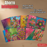 Pack 5 Cuadernos Universitario Mandalas Proarte 7mm 100 hojas Diseños Surtidos