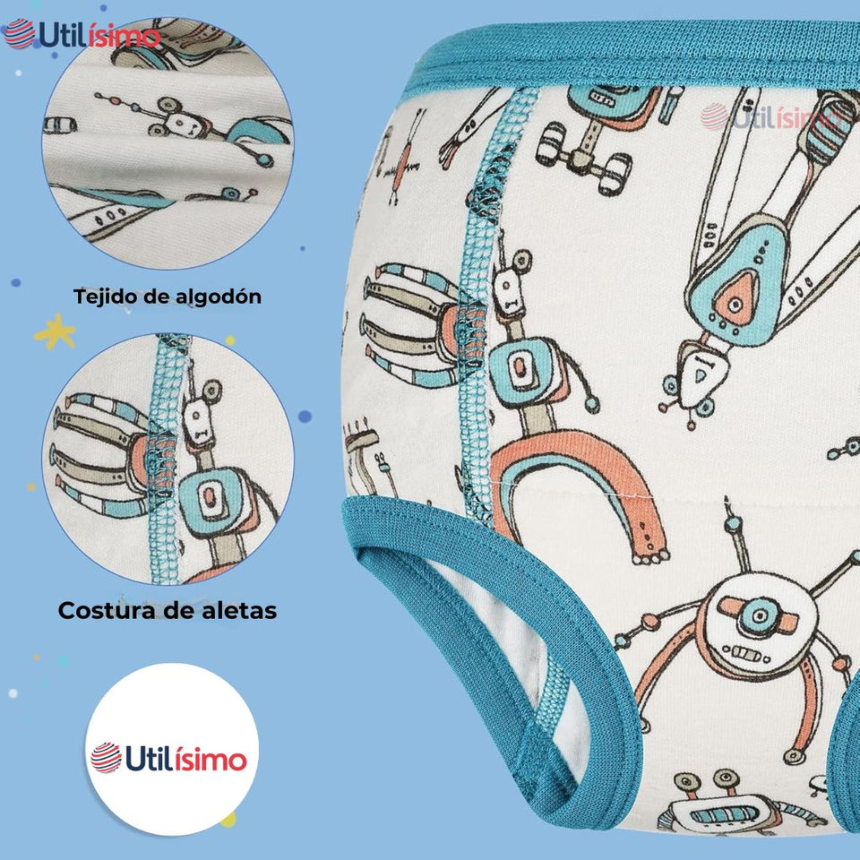 Pack 3 Calzón Calzoncillo Entrenamiento Algodón Absorbente Transpirable Cintura Elástica