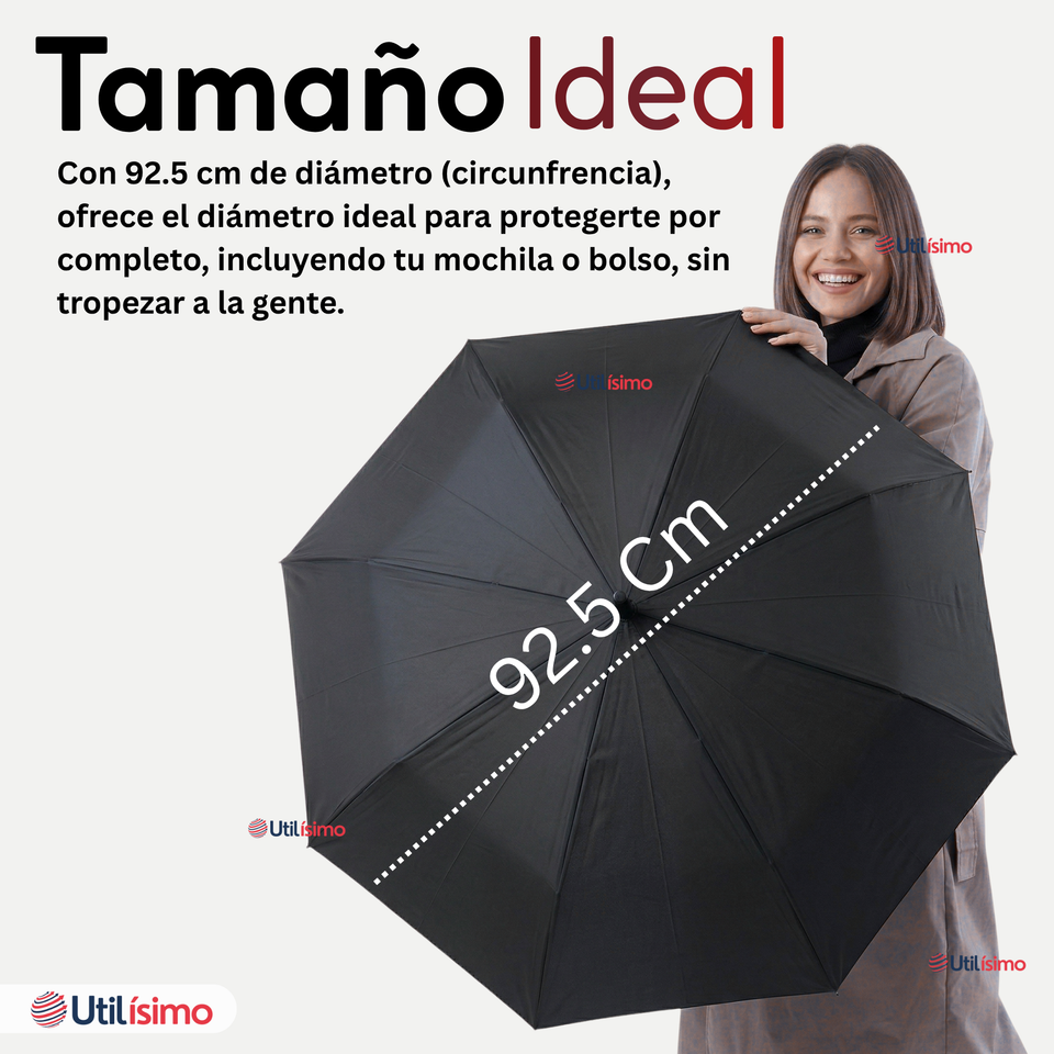 Paraguas Mate Grande 92,5 Cm Sombrilla Automática Mango Largo Negro