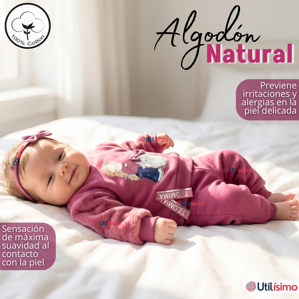 Conjunto 3 Piezas Buzo Pantalón Polerón Body De Algodón Tedmimak Burdeo Bebé Niña