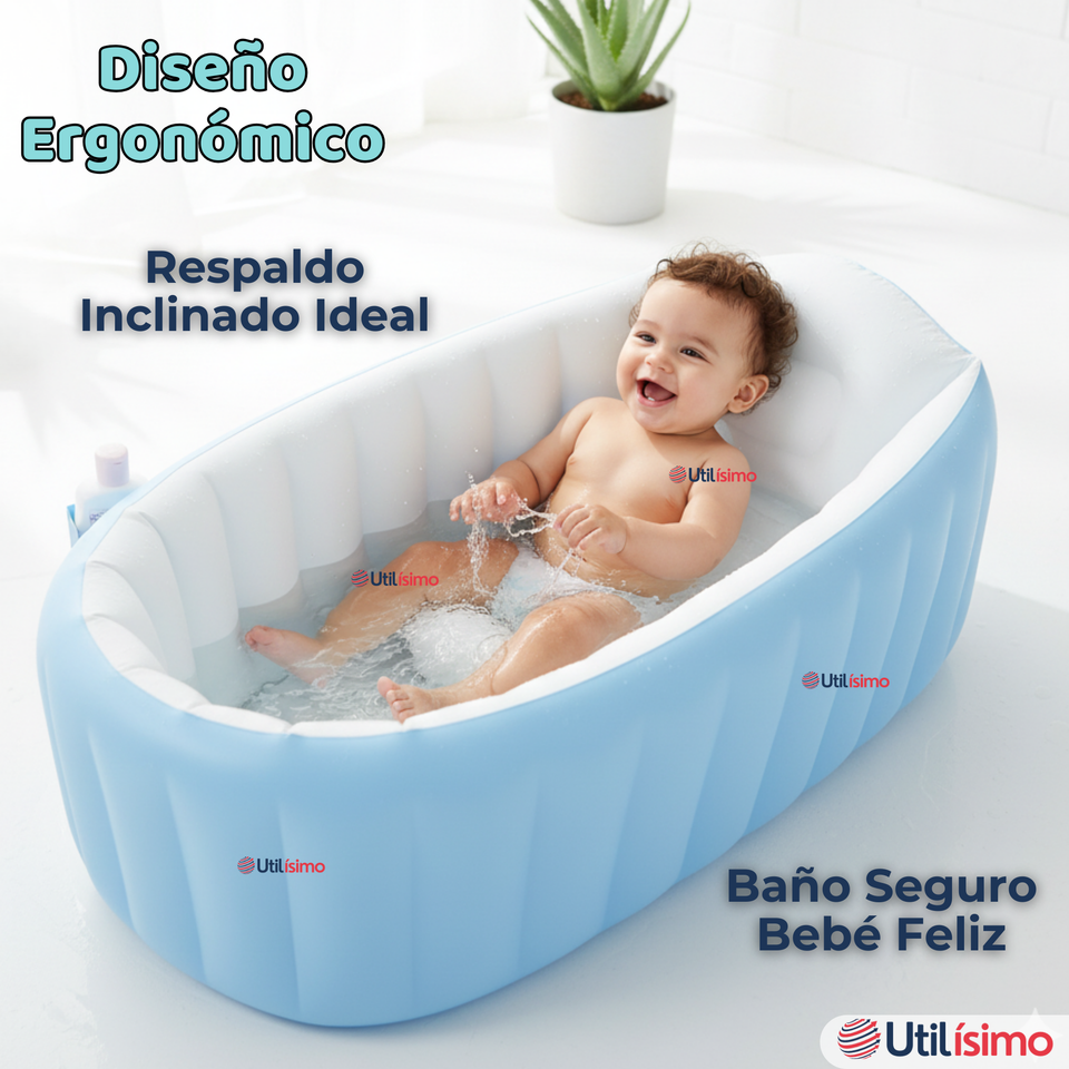 Bañera Inflable Plegable Portátil Para Bebés Con Bomba Aire Niño Azul