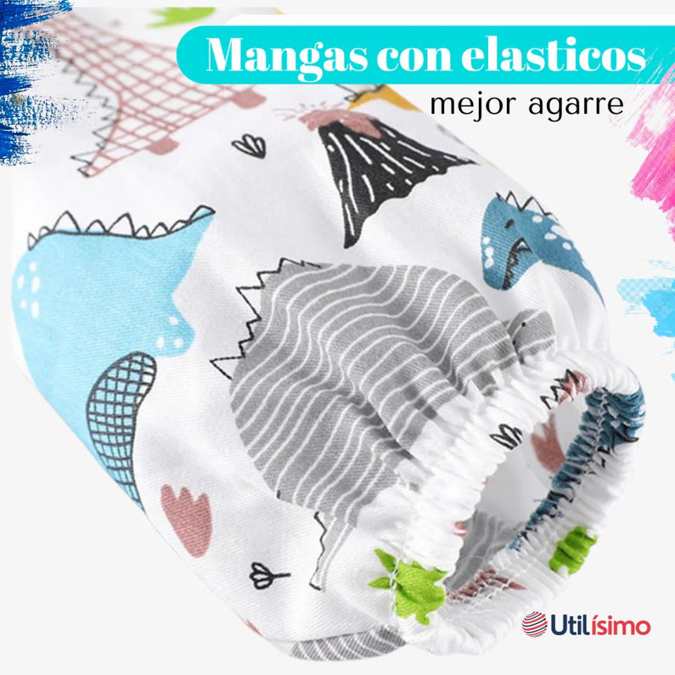 Pack 6 Babero Delantal Impermeable Premium Con Mangas Larga Para Bebe Y Niño