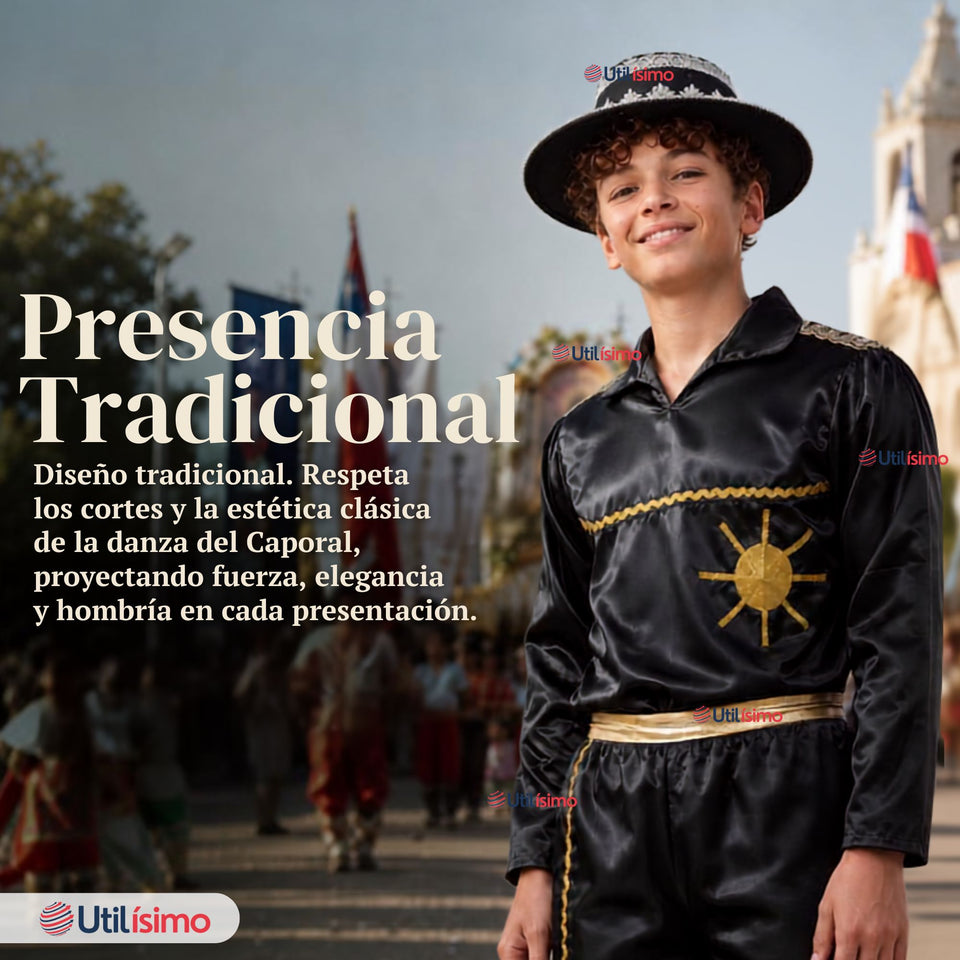 Traje Típico Caporal Negro Con Sombrero Danza Tradicional Fiestas Patrias