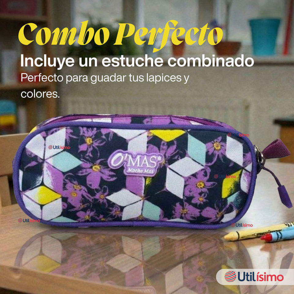 Mochila Escolar Bolso Con Estuche 43Cm Tela Oxford Niña Beautiful Flowers