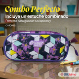 Mochila Escolar Bolso Con Estuche 43Cm Tela Oxford Niña Beautiful Flowers