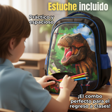 Mochila Escolar Con Ruedas + Estuche + Lonchera Poliéster Dinosaurio Niño