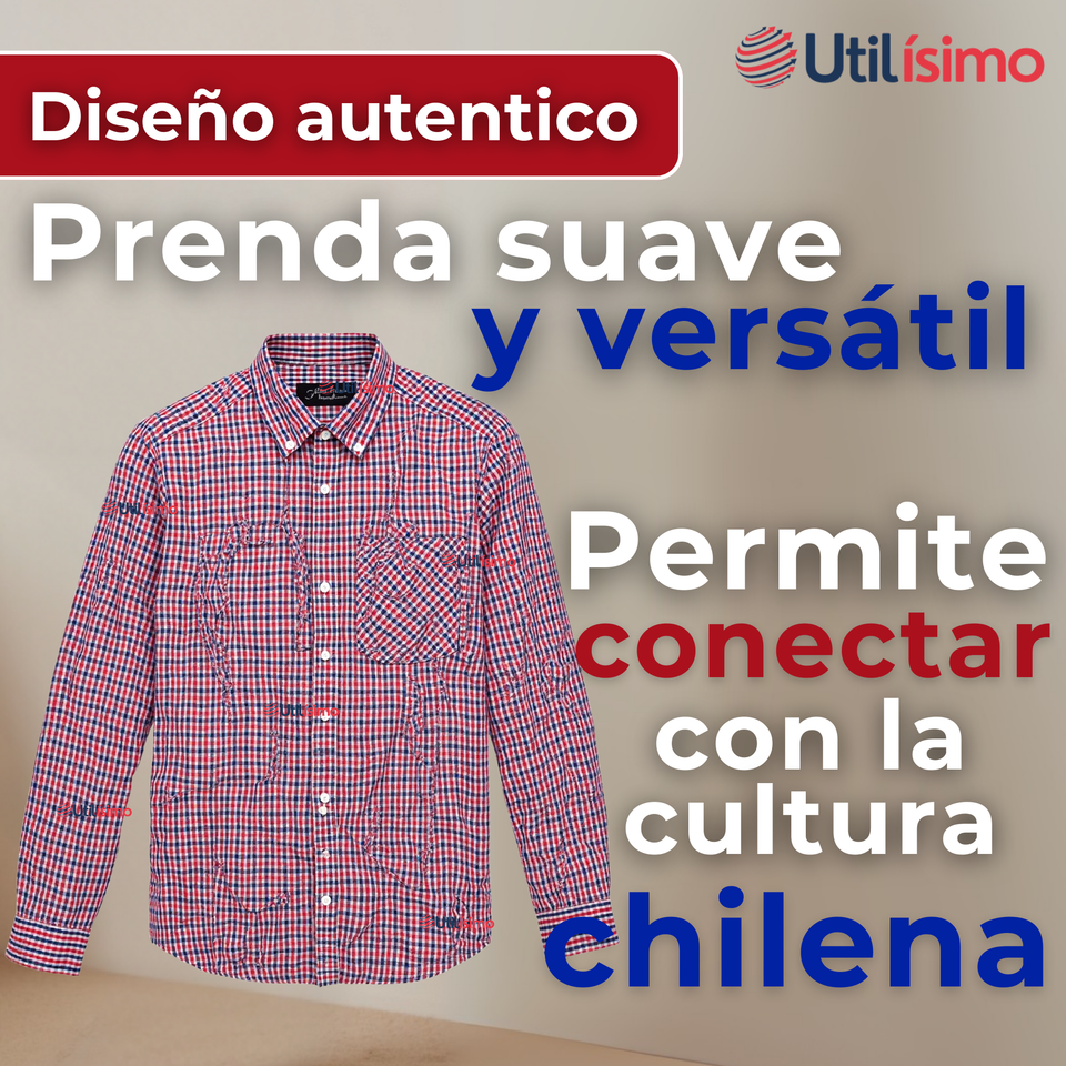 Camisa Huaso Cuadrillé Cuadro Manga Larga 100% Algodón Azul Rojo Casual
