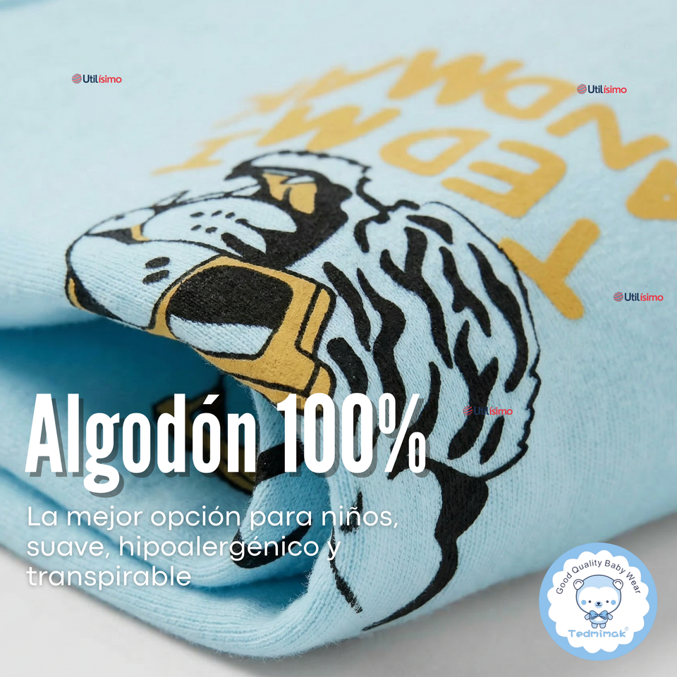Pack 5 Bodys Manga Larga 100% Algodón Bebé Niño Wild Tiger