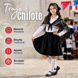 Traje Chilote Niña Negro Fiestas Patrias Con Camisa 4 Piezas Tradicional Chilota