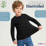 Pack 3 Poleras Camisetas Bambú Negra Cuello Redondo Primera Capa Manga Larga Niño