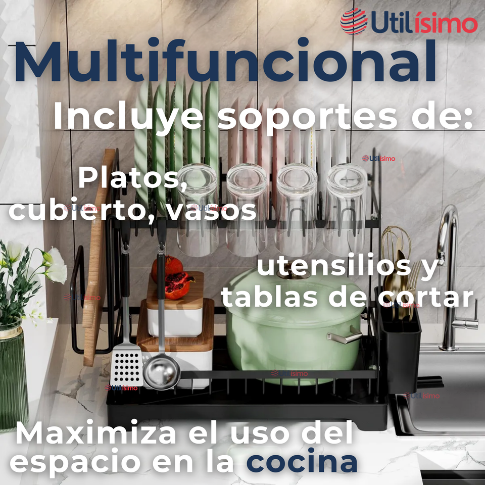 Secador Escurridor Para Platos Loza Vajilla 2 Niveles Drenaje Automático
