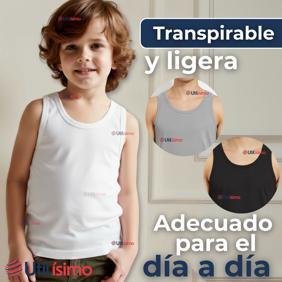 Pack 3 Camisetas Sin Manga Básicas Suaves 100% Algodón Colores Surtidos Juvenil