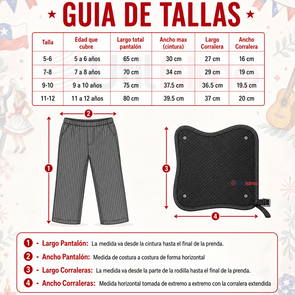 Traje Huaso Típico Completo 5 Piezas Niño Fiestas Patrias