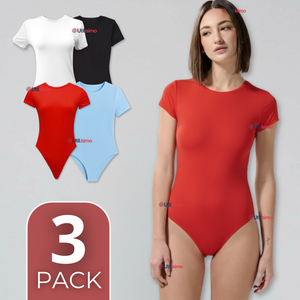 Pack 3 Bodys Ajustables Moldeador 100% Bambú Cuello Redondo Manga Corta Mujer Colores Surtidos