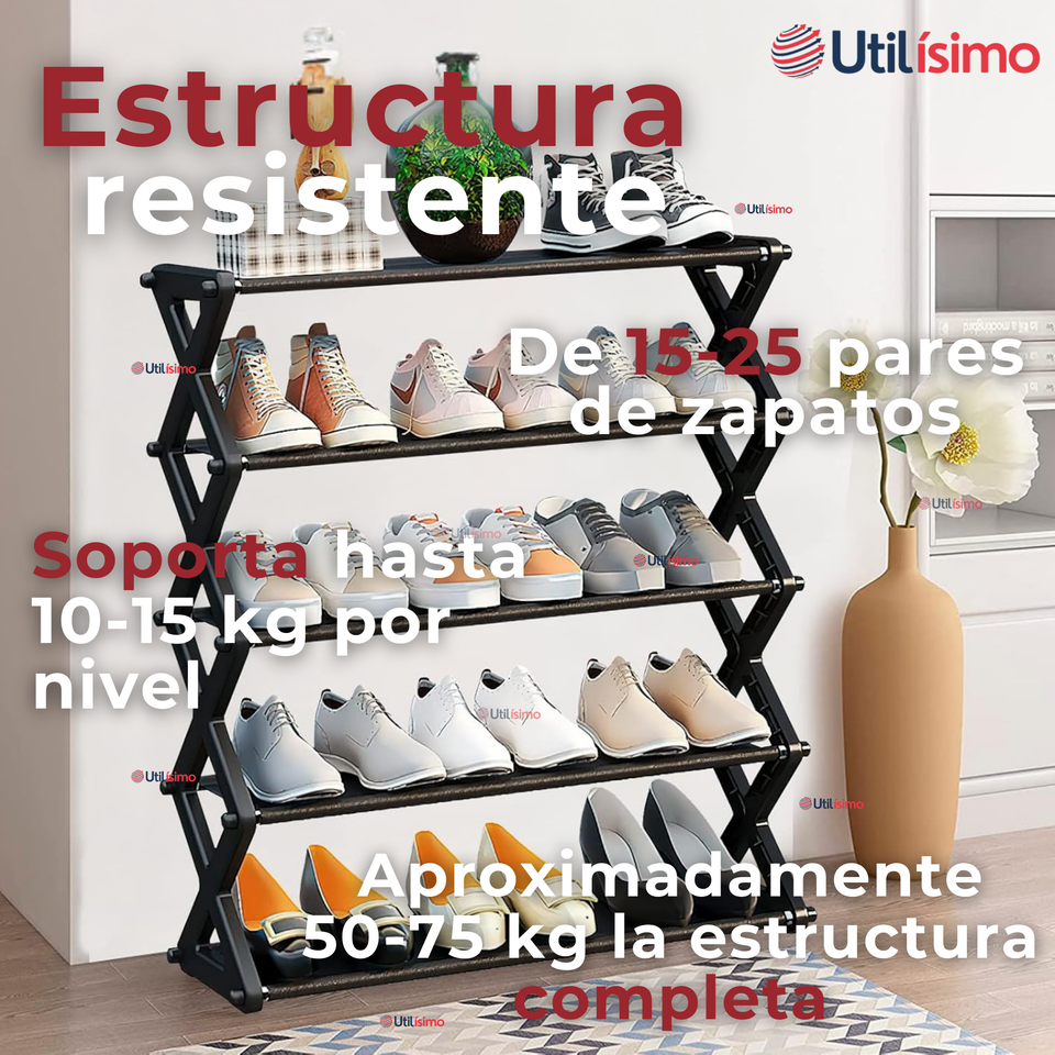 Zapatero Organizador 5 Niveles Desmontable Resistente 65x42x20cm Negro