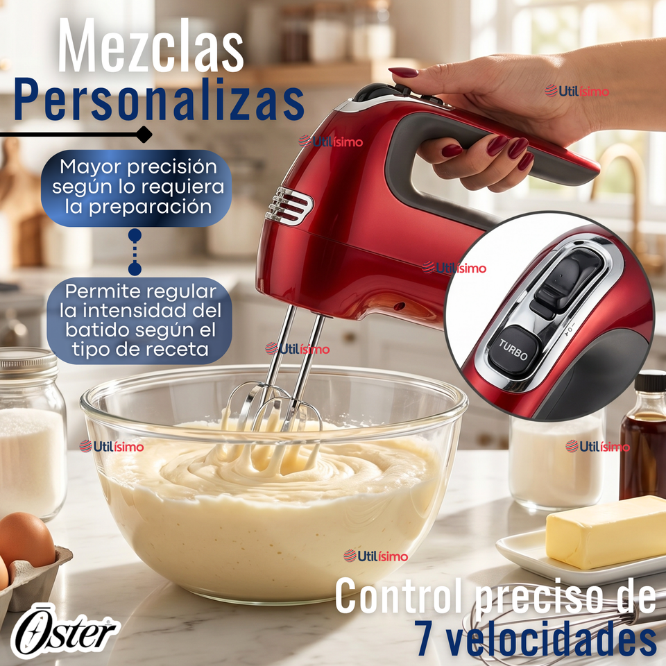 Batidora De Mano Oster® 7 Velocidades + Función Turbo FPSTHM360R