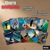 Pack 5 Cuadernos Universitario SportX Action Ross 7mm 100 hojas Diseños Surtidos